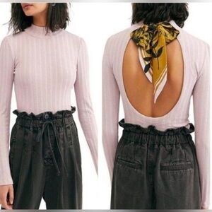 Free People Party In The Back Ribbed Cutout Open Back Scarf Tie Top L